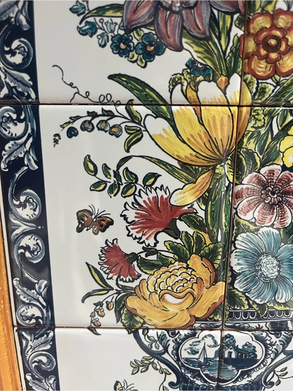 Decorative Floral Tile Wall Art in Multi-Color - made in Portugal artist signed